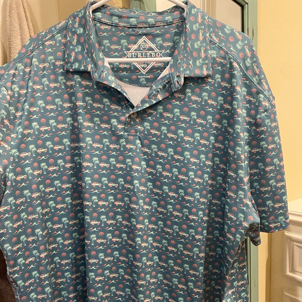 BURLEBO Men's Teal and Pink Patterned Polo